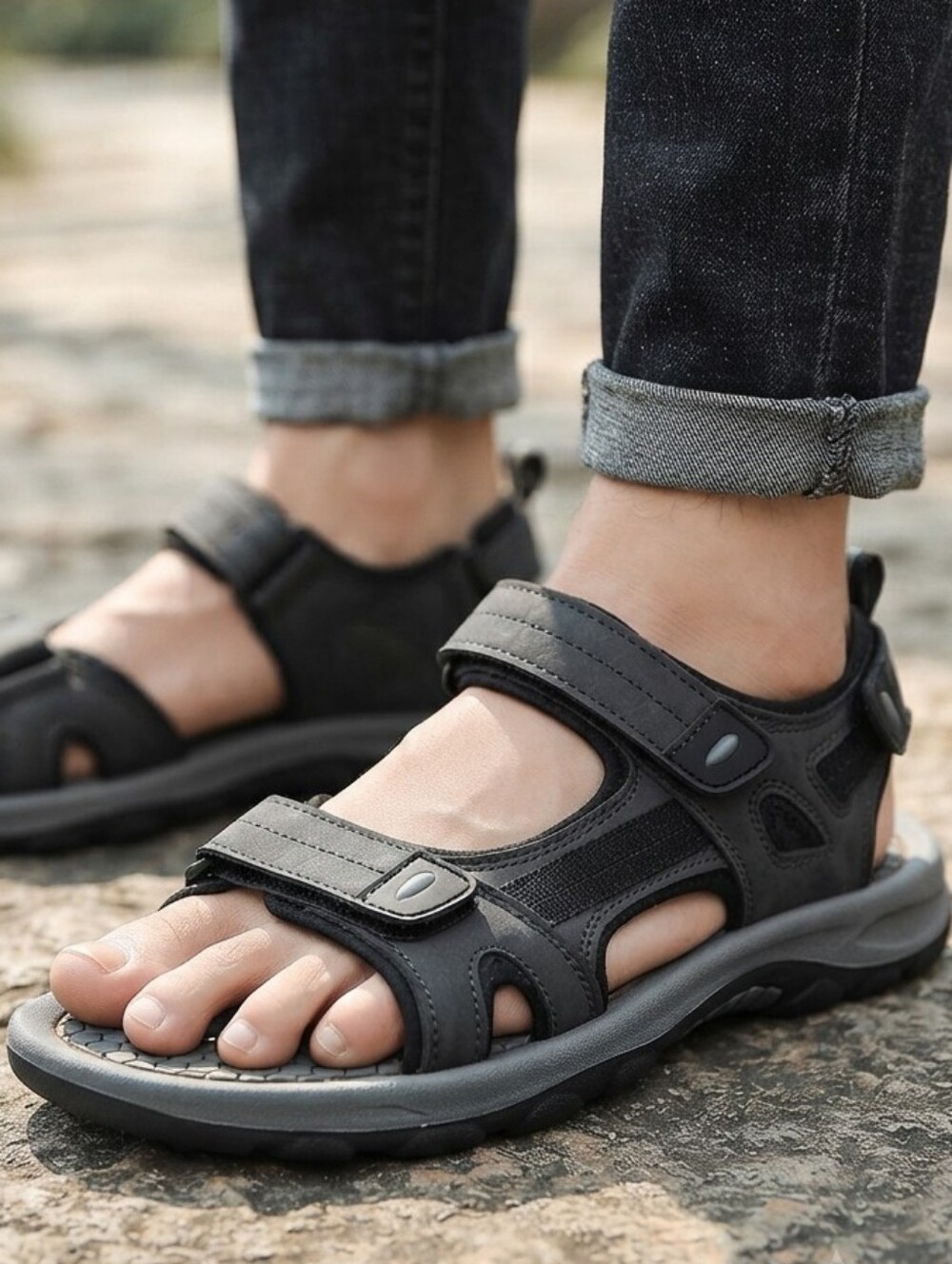 Khombu Barracuda Black Sport Hiking Sandals Water Shoes Men's Size 10M Trail